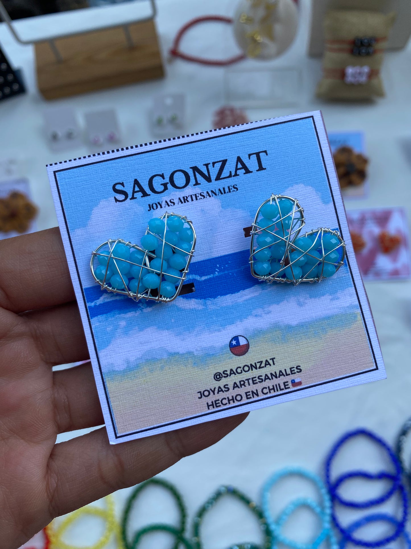 Aros corazones atrapasueño azul cielo Silver