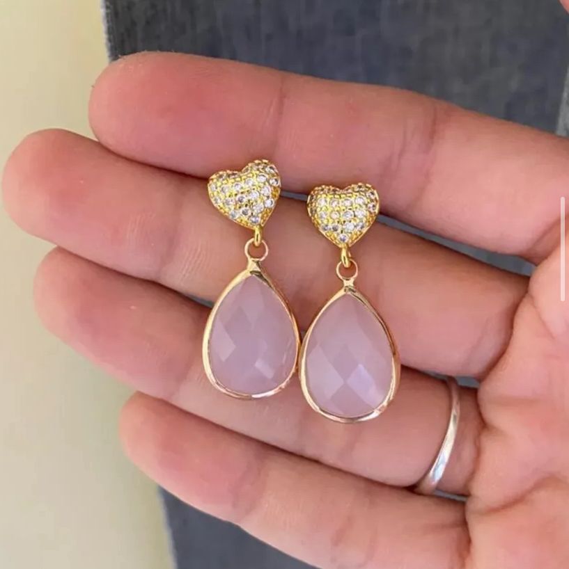 AROS CORAZONES GOTAS ENGASTADAS ROSA
