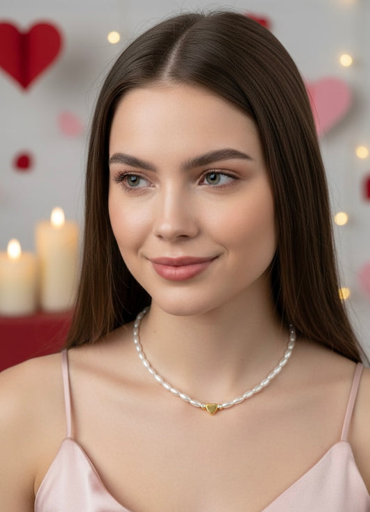 Collar perlado corazón hematita 🤎